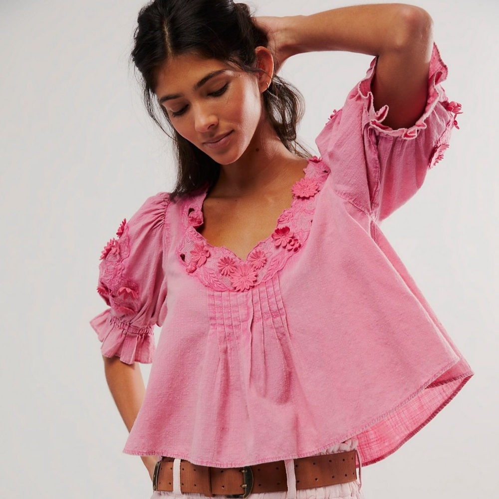 Free People Pink Floral Crop Top